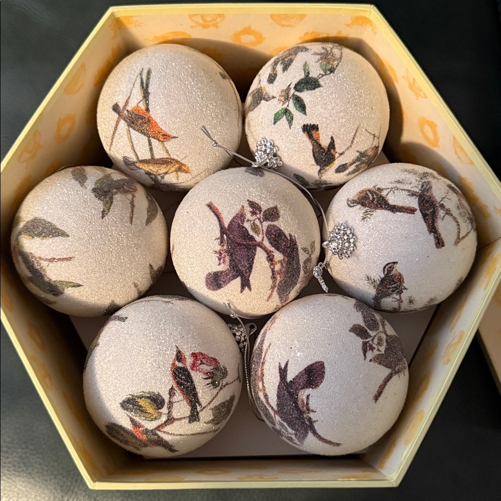 14 Bird Ornaments In A Hexagonal Cream Box with Bird Design-Collectable-Vintage - Picture 2 of 7